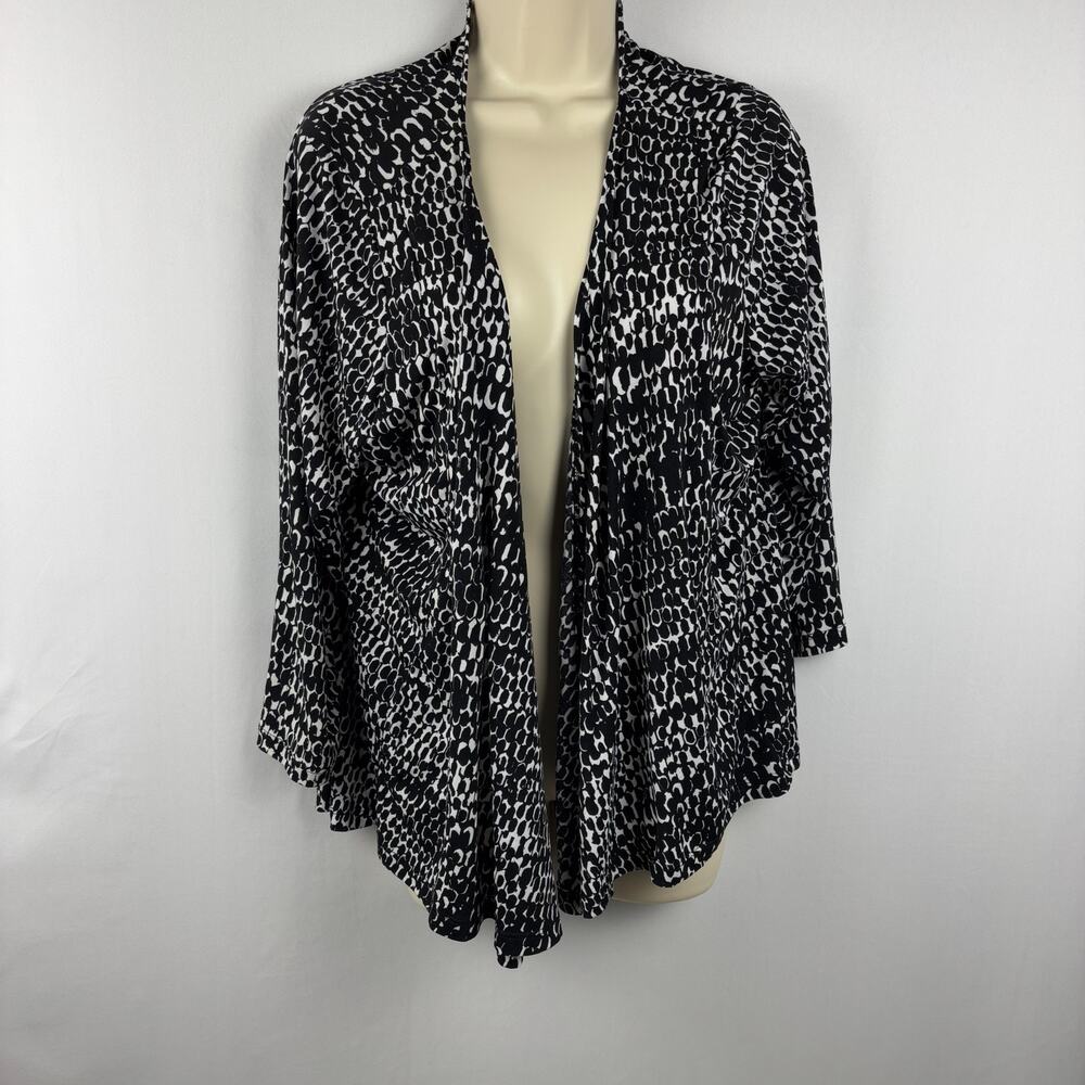 Bleeker & Mcdougal Black White Animal Print Open Cardigan 3/4 Sleeve XL